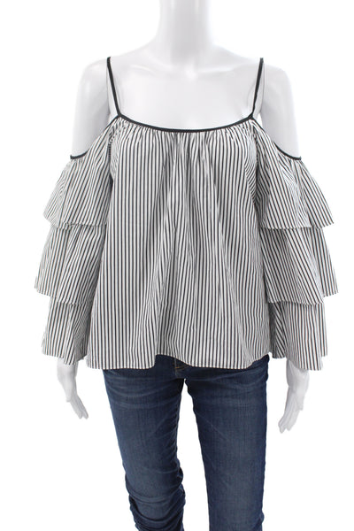 Parker Womens Bohemian Striped 3/4 Sleeve Cotton Blouse Black Size XS