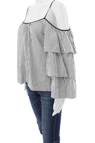 Parker Womens Bohemian Striped 3/4 Sleeve Cotton Blouse Black Size XS