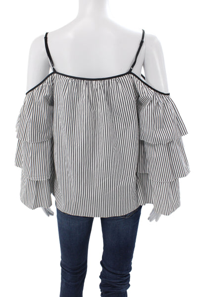 Parker Womens Bohemian Striped 3/4 Sleeve Cotton Blouse Black Size XS