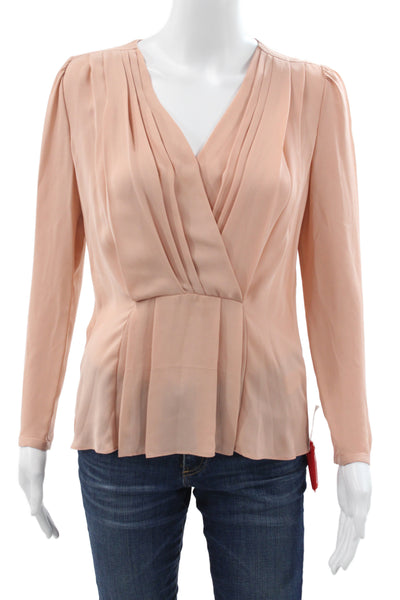 Rebecca Taylor Womens Pink Silk V-Neck Long Sleeve Blouse Size 00 Petite