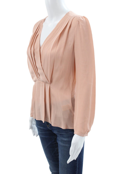 Rebecca Taylor Womens Pink Silk V-Neck Long Sleeve Blouse Size 00 Petite