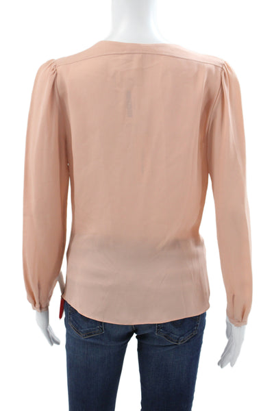 Rebecca Taylor Womens Pink Silk V-Neck Long Sleeve Blouse Size 00 Petite
