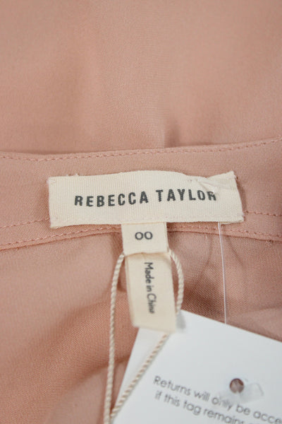 Rebecca Taylor Womens Pink Silk V-Neck Long Sleeve Blouse Size 00 Petite