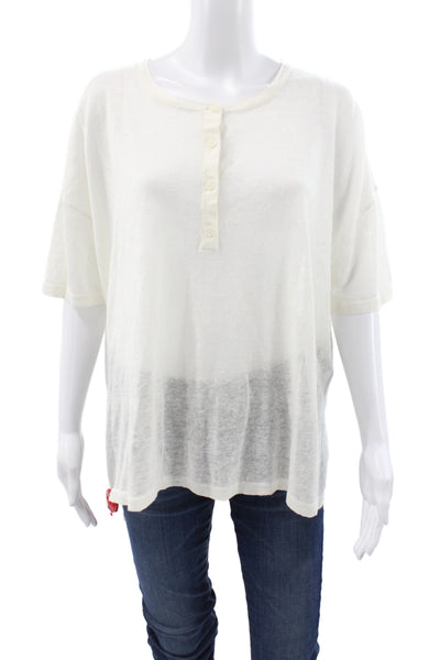 Skull Cashmere Women Basic White Cotton Short Sleeve Button Up Top Size L