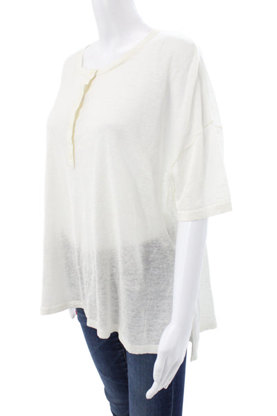 Skull Cashmere Women Basic White Cotton Short Sleeve Button Up Top Size L