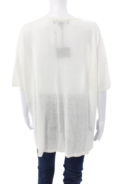 Skull Cashmere Women Basic White Cotton Short Sleeve Button Up Top Size L