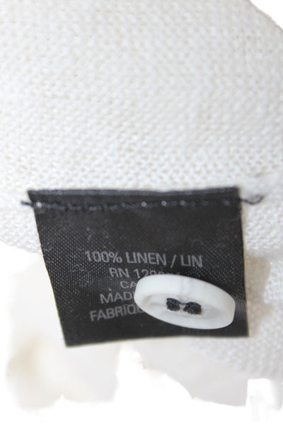 Skull Cashmere Women Basic White Cotton Short Sleeve Button Up Top Size L