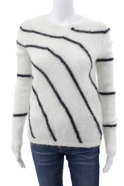 La Maille Sezane Unisex White Striped Pullover Crewneck Mohair Merino Size XS
