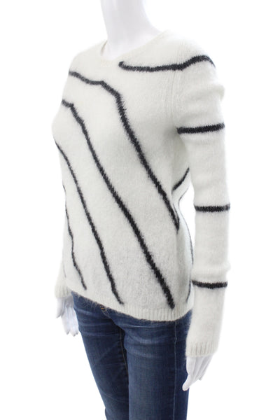 La Maille Sezane Unisex White Striped Pullover Crewneck Mohair Merino Size XS