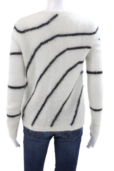 La Maille Sezane Unisex White Striped Pullover Crewneck Mohair Merino Size XS