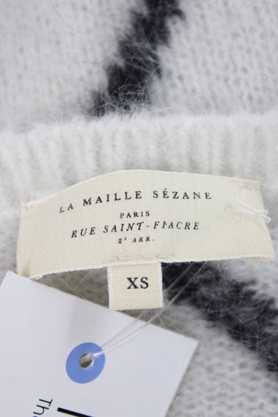 La Maille Sezane Unisex White Striped Pullover Crewneck Mohair Merino Size XS