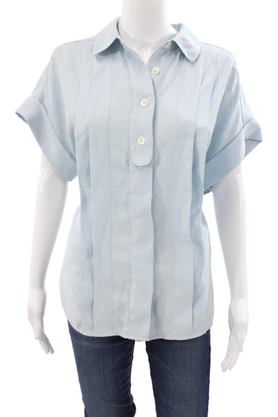 Equipment Femme Womens Striped Short Sleeve Button Up Blouse Light Blue Size M