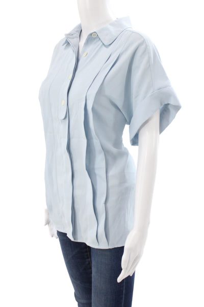 Equipment Femme Womens Striped Short Sleeve Button Up Blouse Light Blue Size M