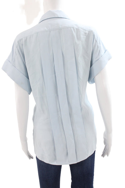 Equipment Femme Womens Striped Short Sleeve Button Up Blouse Light Blue Size M