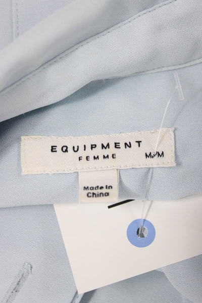Equipment Femme Womens Striped Short Sleeve Button Up Blouse Light Blue Size M