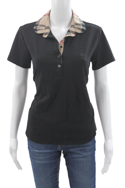 Burberry Brit Women Black Check Collared Short Sleeve Polo Size 2XS