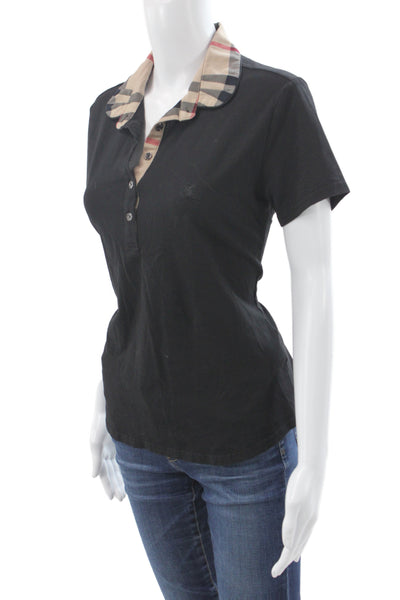 Burberry Brit Women Black Check Collared Short Sleeve Polo Size 2XS