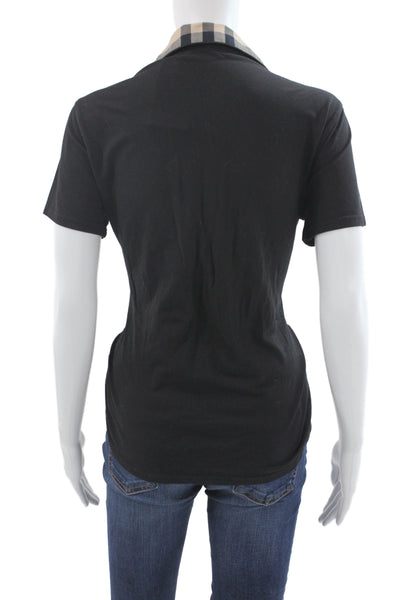 Burberry Brit Women Black Check Collared Short Sleeve Polo Size 2XS