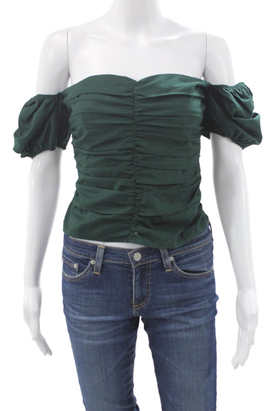 Reformation Womens Cropped Green Zip Blouse Short Sleeve Cotton Spandex Size 6