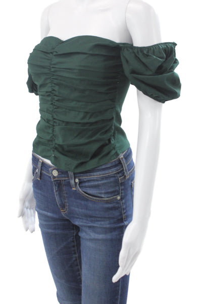 Reformation Womens Cropped Green Zip Blouse Short Sleeve Cotton Spandex Size 6
