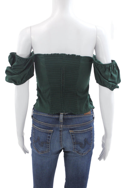 Reformation Womens Cropped Green Zip Blouse Short Sleeve Cotton Spandex Size 6