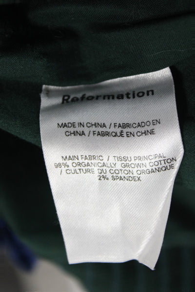 Reformation Womens Cropped Green Zip Blouse Short Sleeve Cotton Spandex Size 6