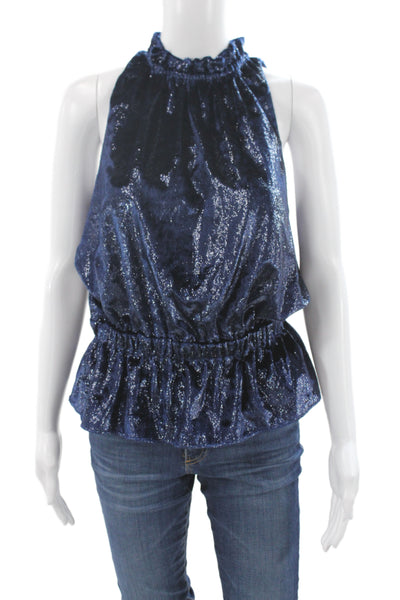 Ramy Brook Womens Dark Blue High Neck Sleeveless Blouse Size M