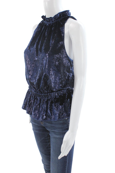 Ramy Brook Womens Dark Blue High Neck Sleeveless Blouse Size M