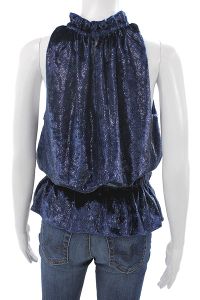 Ramy Brook Womens Dark Blue High Neck Sleeveless Blouse Size M