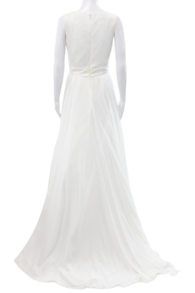 Ieena for MacDuggal Women A-Line White Wedding Dress V-Neck Long Size S