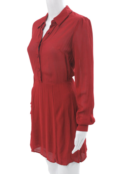 Reformation Womens Shirt Dress Long Sleeve Collared Red Mini Size 4