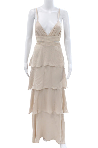 A.L.C. Womens Maxi Slip Dress Beige V-Neck Sleeveless Polyester Size 2