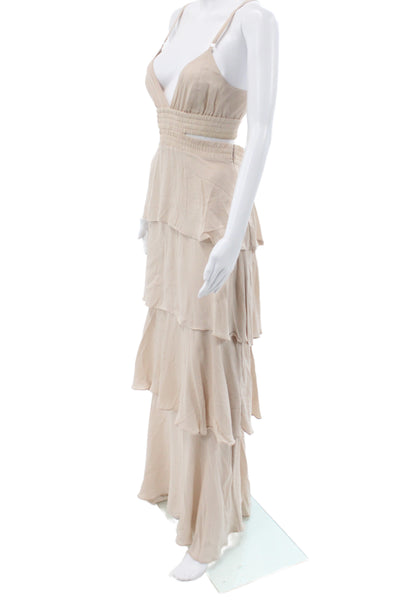 A.L.C. Womens Maxi Slip Dress Beige V-Neck Sleeveless Polyester Size 2