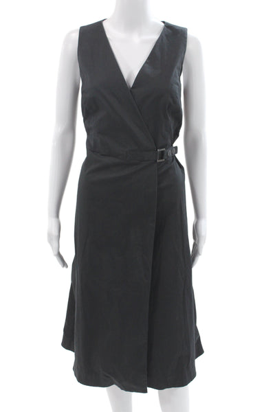 Lafayette 148 New York Women Black Wrap Dress Mid Calf V Neck Size 10