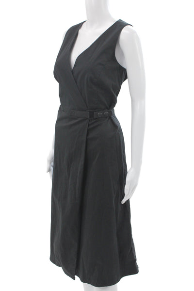 Lafayette 148 New York Women Black Wrap Dress Mid Calf V Neck Size 10