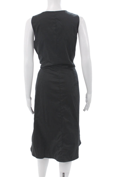 Lafayette 148 New York Women Black Wrap Dress Mid Calf V Neck Size 10