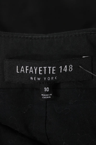 Lafayette 148 New York Women Black Wrap Dress Mid Calf V Neck Size 10