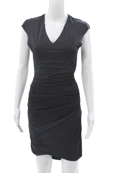 Helmut Lang Women Bodycon Pencil Dress Black V-Neck Short Sleeve Petite Size S