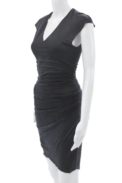Helmut Lang Women Bodycon Pencil Dress Black V-Neck Short Sleeve Petite Size S