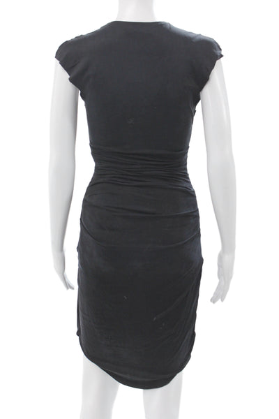 Helmut Lang Women Bodycon Pencil Dress Black V-Neck Short Sleeve Petite Size S