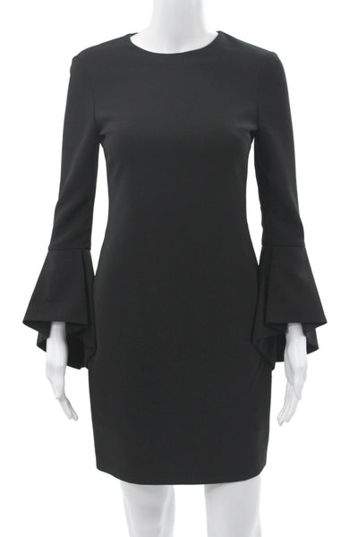 Alice + Olivia Women Sheath Shift Dress Black Long Sleeve Zip Size 2