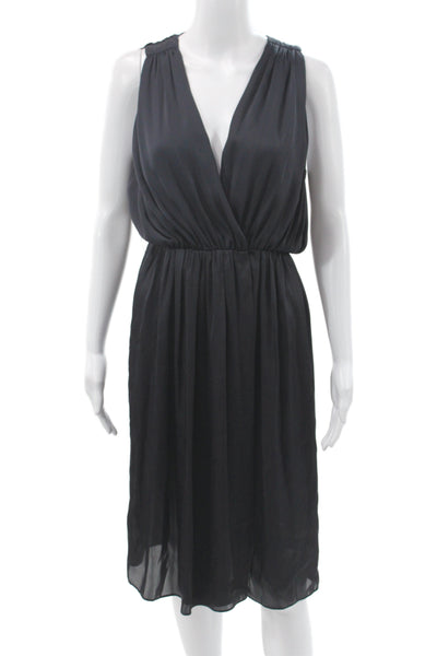 L'Agence Women Blouson Wrap Dress Black V-Neck Sleeveless Size 2