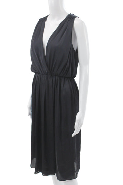 L'Agence Women Blouson Wrap Dress Black V-Neck Sleeveless Size 2