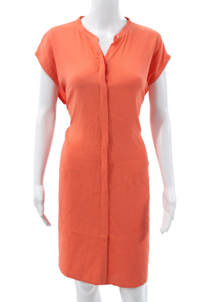 Eileen Fisher Womens Shirt Dress Orange Short Sleeve Button Mini Size M