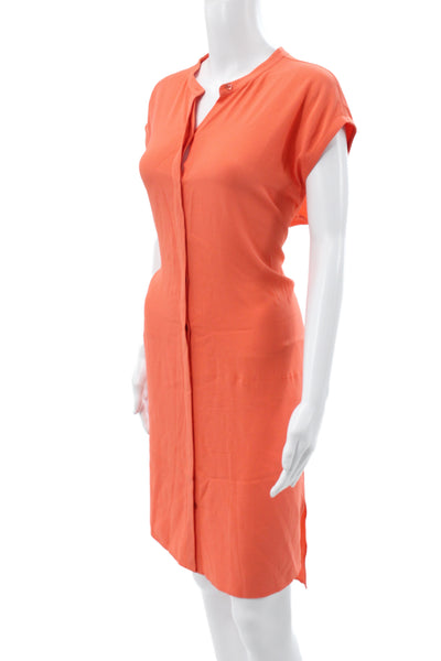 Eileen Fisher Womens Shirt Dress Orange Short Sleeve Button Mini Size M