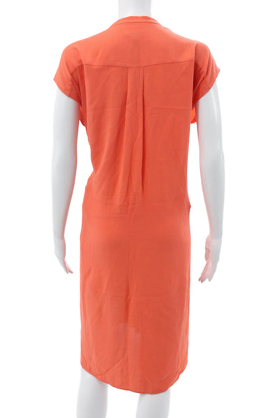 Eileen Fisher Womens Shirt Dress Orange Short Sleeve Button Mini Size M