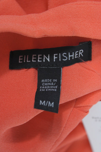 Eileen Fisher Womens Shirt Dress Orange Short Sleeve Button Mini Size M