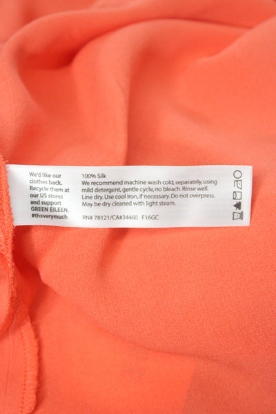 Eileen Fisher Womens Shirt Dress Orange Short Sleeve Button Mini Size M