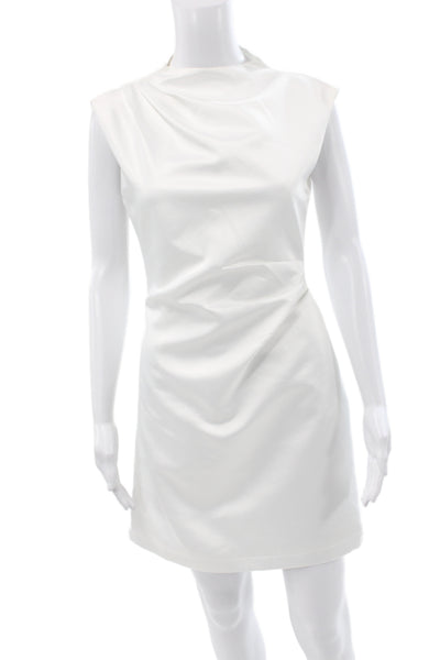 Oddmuse Womens Sheath Mini Dress White High Neck Sleeveless Knee Length Size M