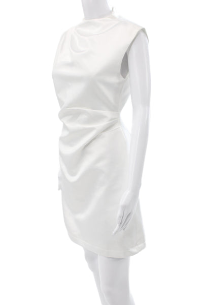 Oddmuse Womens Sheath Mini Dress White High Neck Sleeveless Knee Length Size M